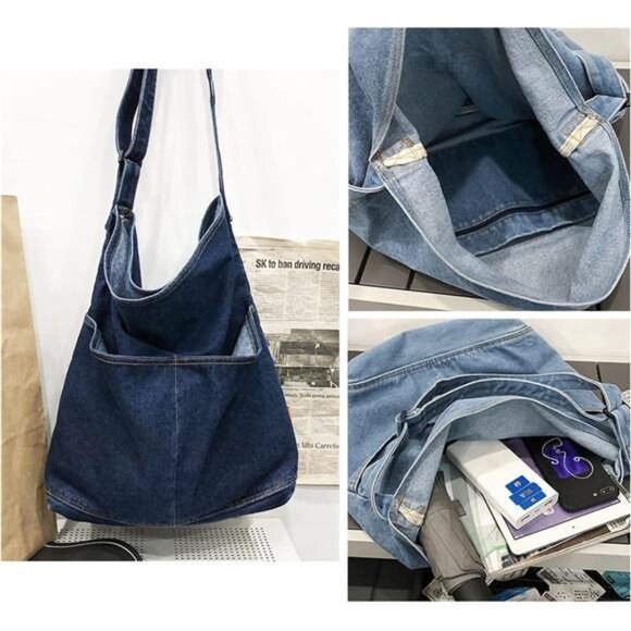 Canvas Messenger Bag Large Hobo Bag Crossbody Shoulder Bag Tote Bag - Picture 3 of 6